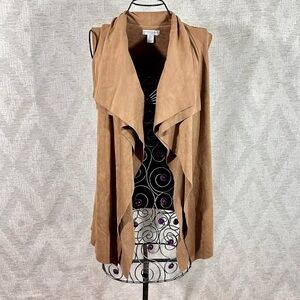 katherine barclay tan faux suede waterfall vest size S